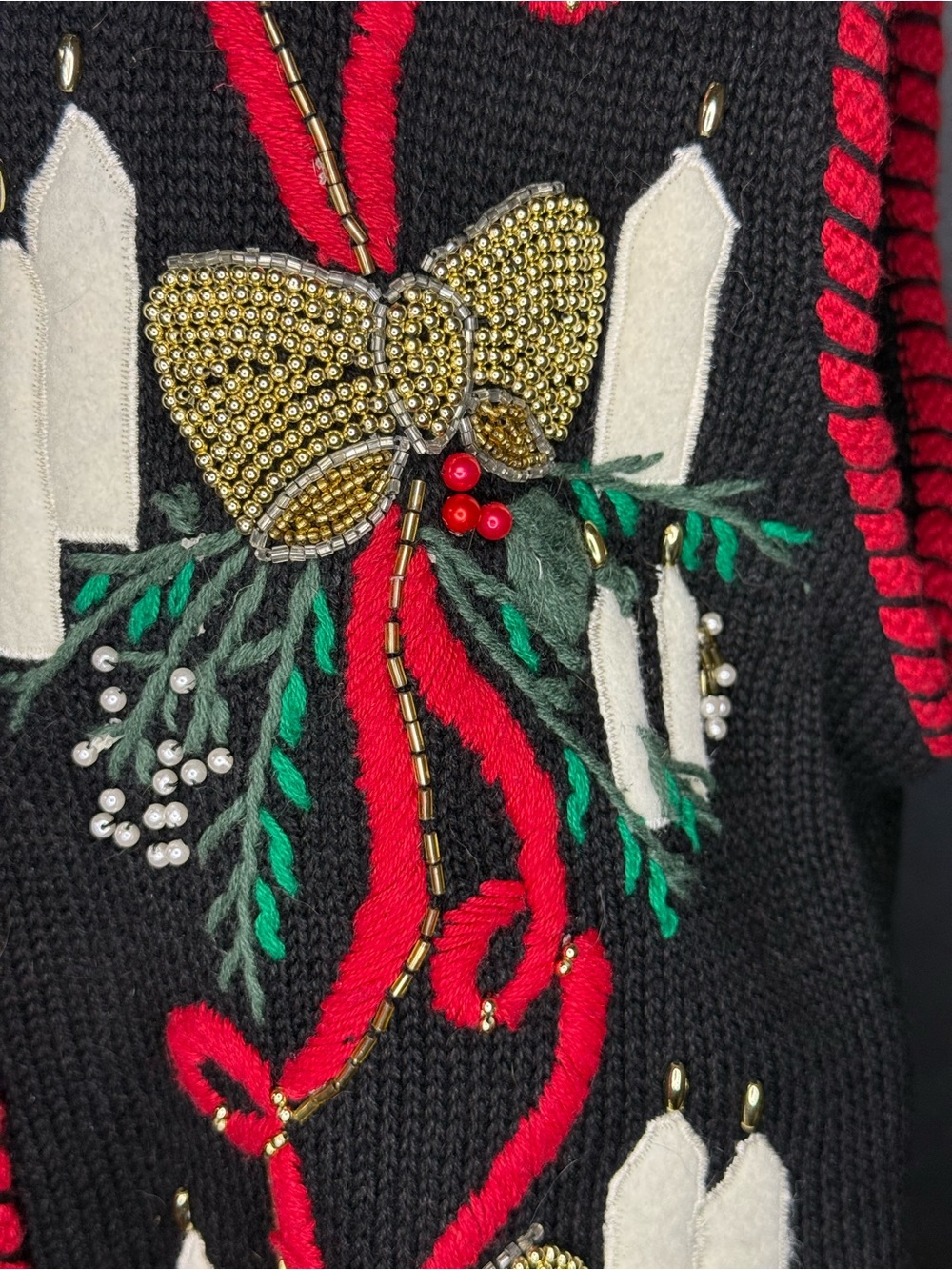 Victoria Jones Christmas Sweater Vest Black Embellished Candles & Bows Women's M - Picture 5 of 11